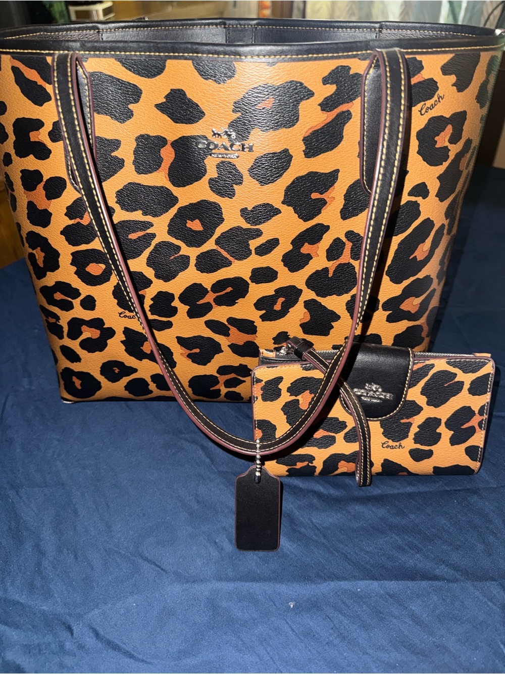 Coach Leopard-Print Leather Tote & Wallet - Tan & Black